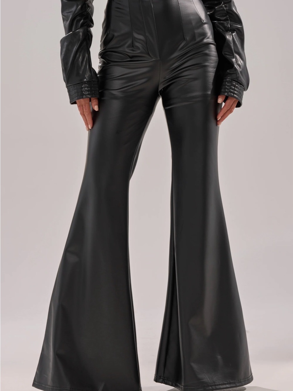 AKIRA Black Faux Leather Flare Pants